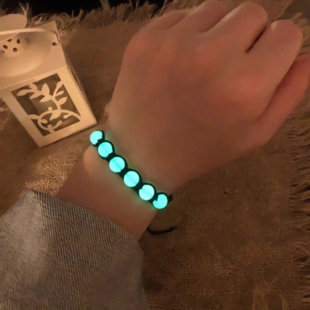 Luminous Stone Beaded Bracelet, Braided Rope Charm